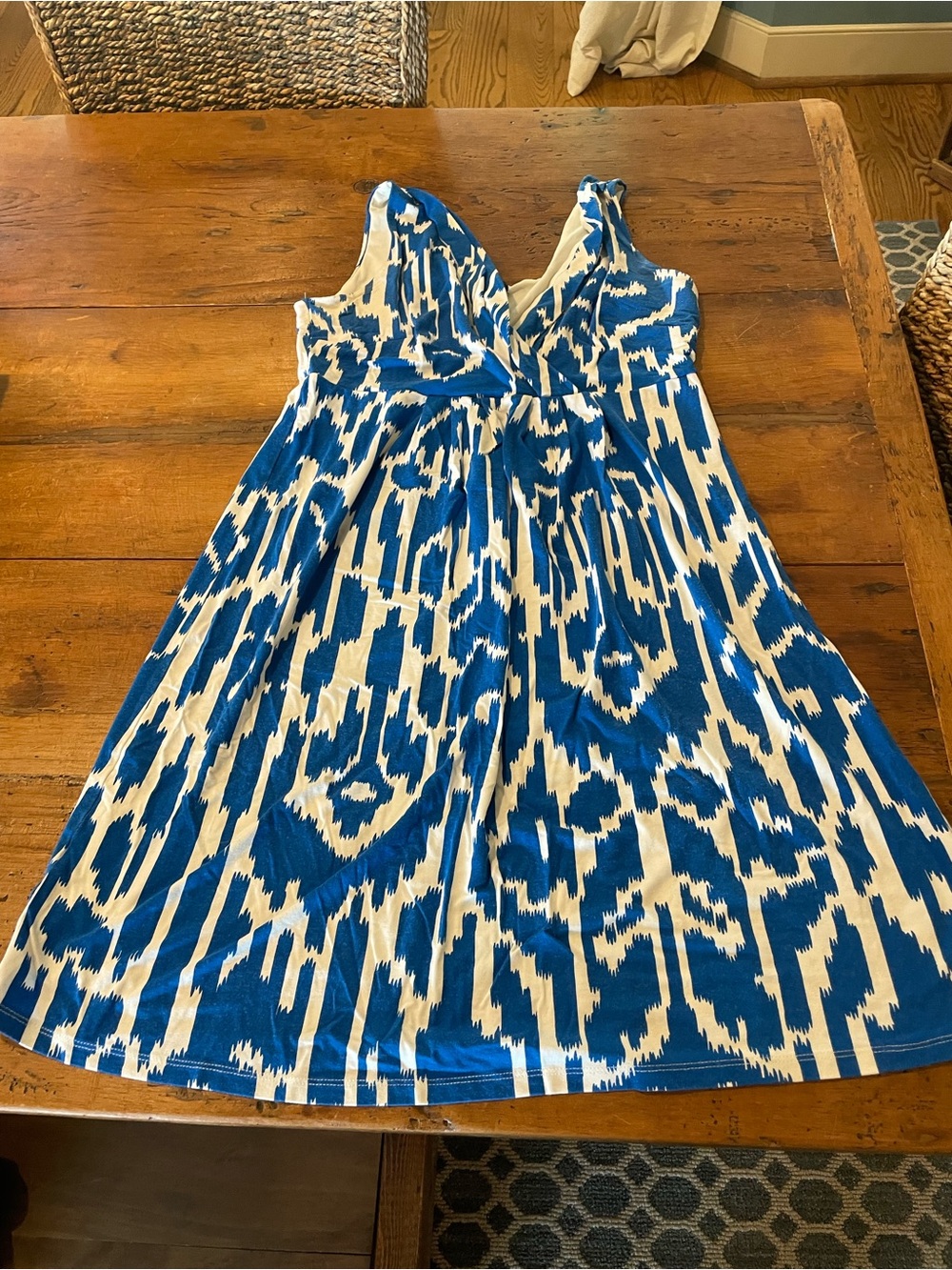 Ann Taylor Blue and White Ikat Halter Sundress